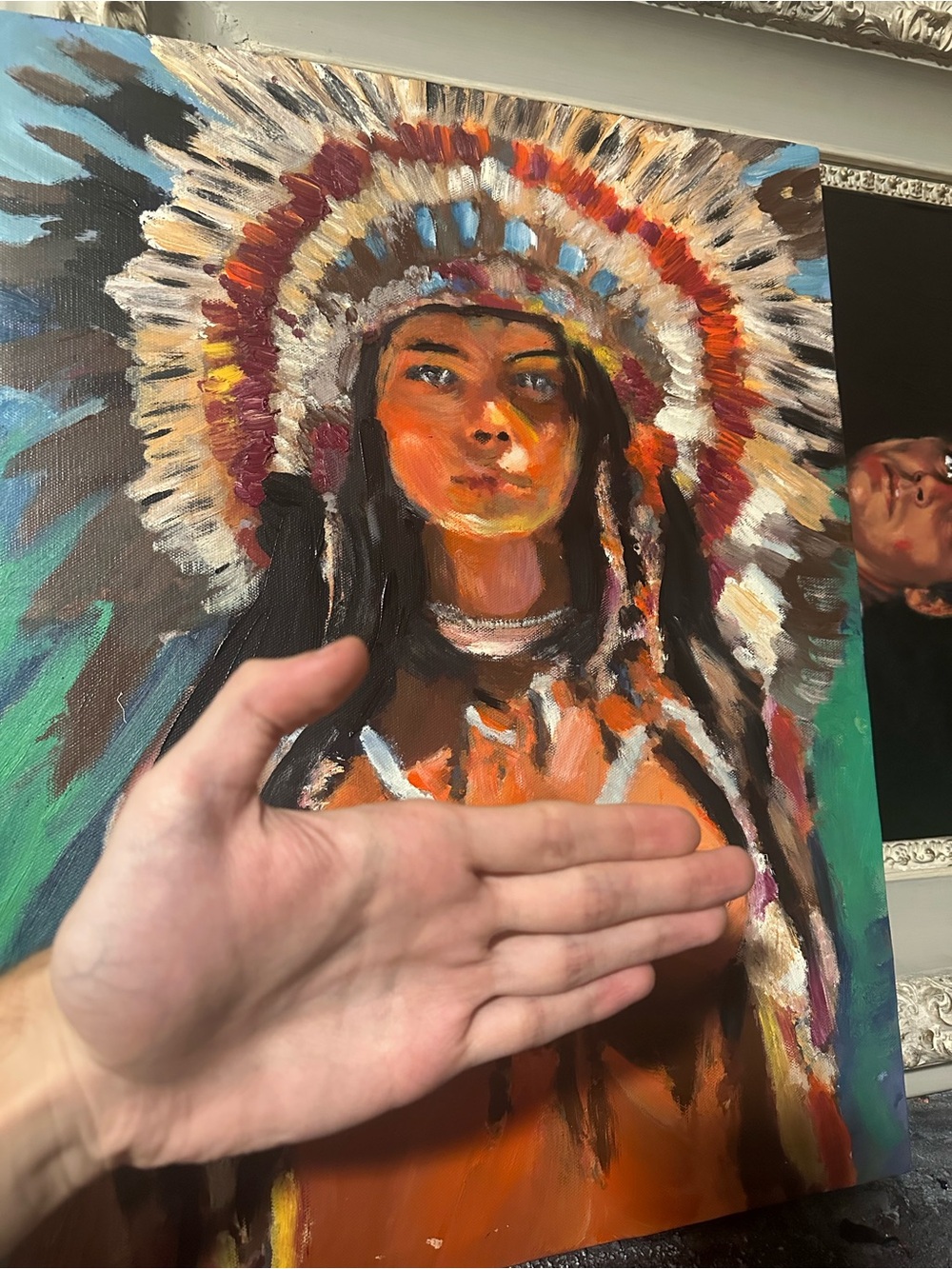Female warrior Native American Headdress Canvas Wall Art painting 1/1 16x20